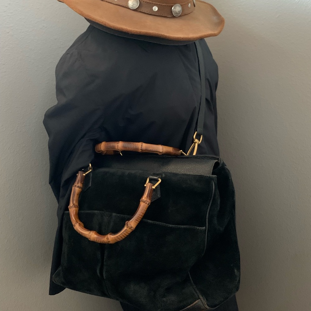 Authentic Gucci, bamboo black suede 2 way bag - Picture 2 of 16